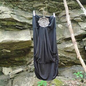 Studio Y Black Medallion Draped Sleeveless Strapless Beaded Sexy Tube Top